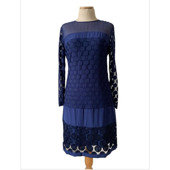 Diane Von Furstenberg Navy Sheer Polka Dot Lace Shift Dress Size 10 - Picture 2 of 11
